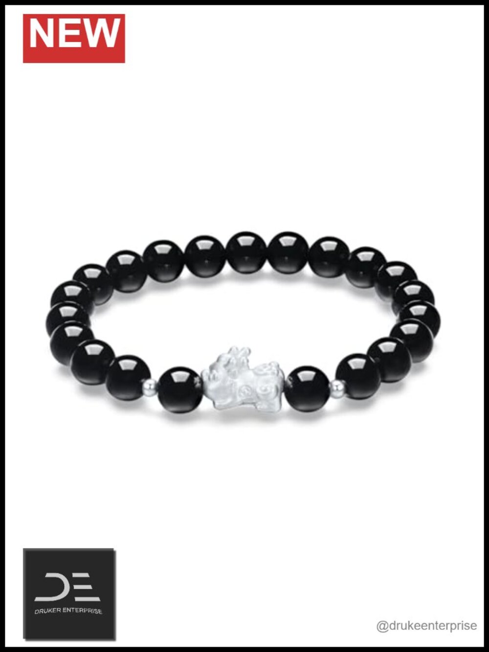 Sterling Silver Pixiu Charm Stretch Bracelet Natural Agate Healing Jewelry